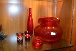 Red Glass Vases and Votive etc.