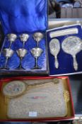 Silver Plated Goblets, Dressing Table Set, and Vin