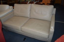 Grey Leather Two Seat Sofa