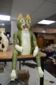 Green Painted Wooden Cat (AF)