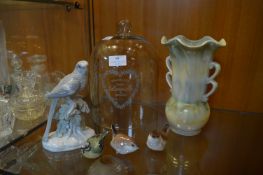 Decorative Pottery Birds, Vase, and a Glass Lavend