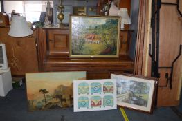Oil on Canvas Hunting Scene plus Framed Pictures a