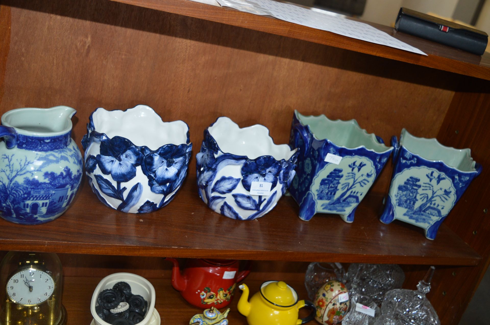 Five Blue & White Planters, Jugs, etc.