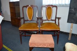 Pair of Dining Chairs and a Foot Stool