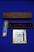 Silver Chain, Carved Wooden Pencil Case, etc.