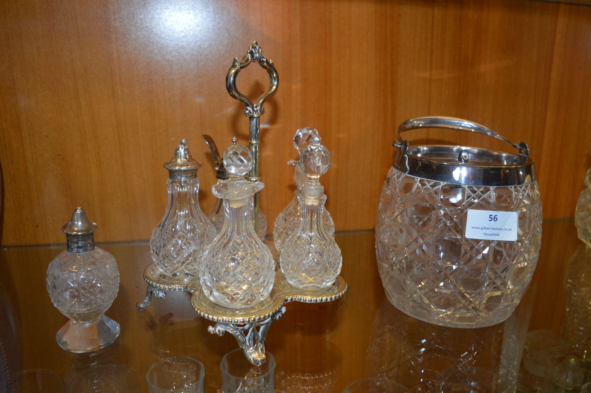 Plated Cut Glass Crystal Cruet Set and Biscuit Bar