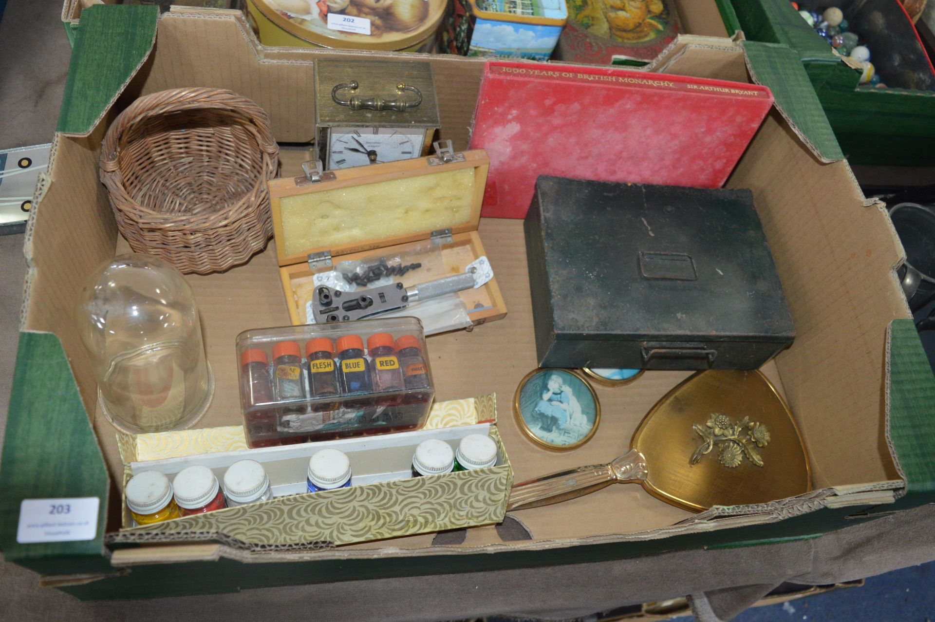 Collectibles Including Old Tools, Basket, Clock, e