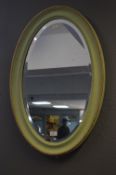 Green Painted Period Oval Beveled Edge Wall Mirror