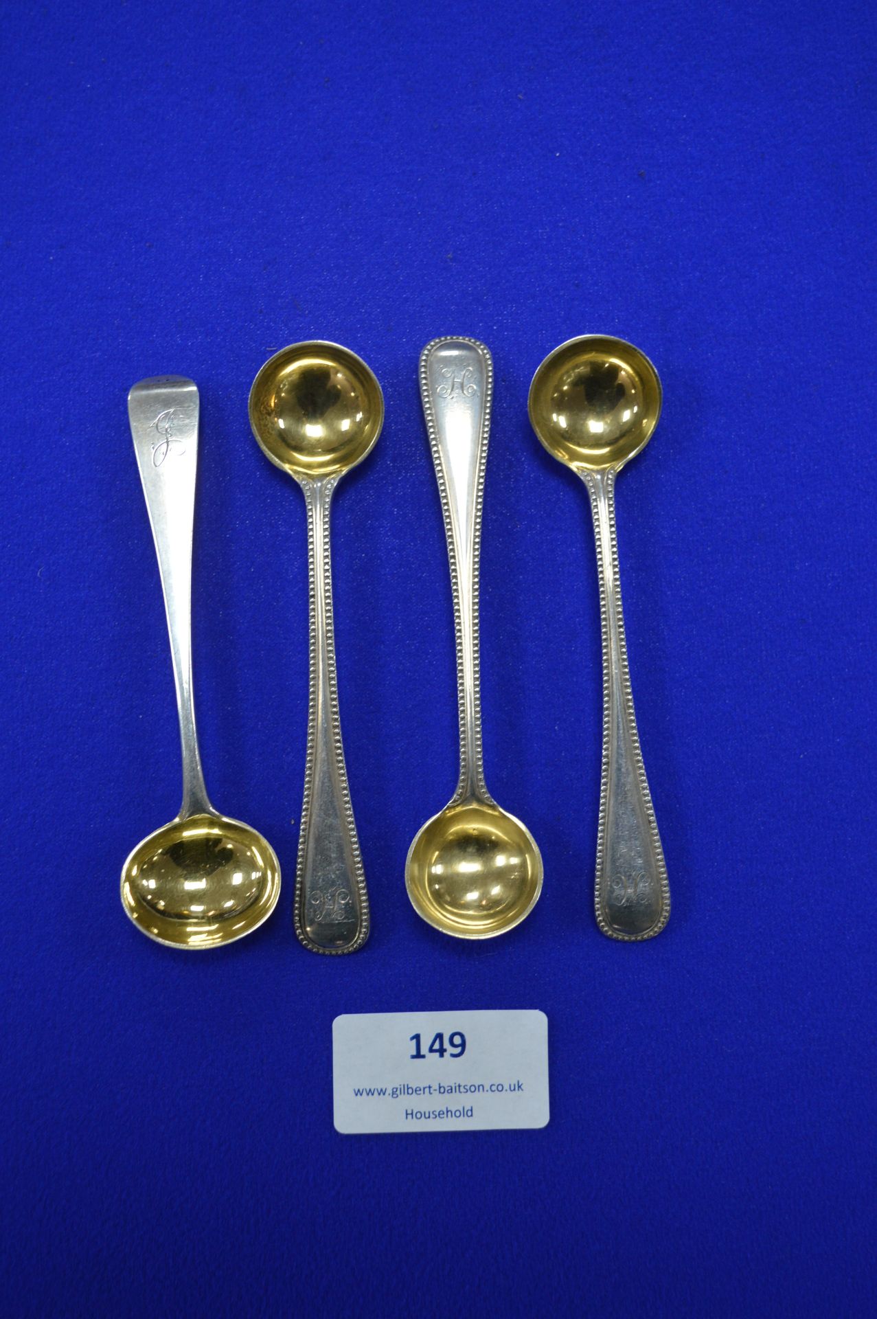 Four Silver Gilded Condiment Spoons ~69.5g