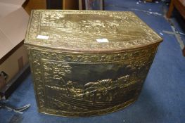 Vintage Brass Storage Box with Embossed Ploughing