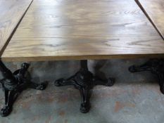 *Wooden Topped Square Table on Single Pedestal Cast Ion Base ~65x65x73cm