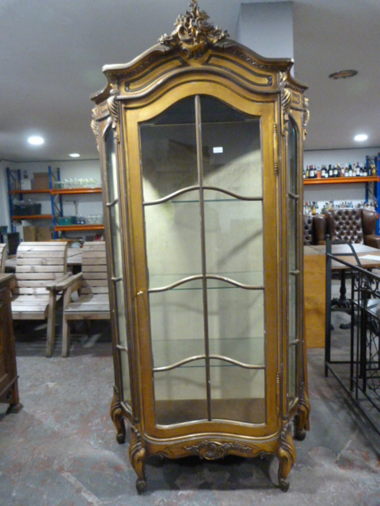 *Reproduction Gilt Rococo Style Cabinet with Three Glass Shelves