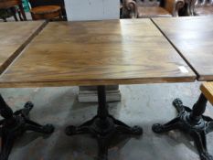 *Wooden Topped Square Table on Single Pedestal Cast Ion Base ~65x65x73cm