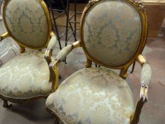 *Pair of Antique French Style Gilt Upholstered Armchairs