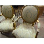 *Pair of Antique French Style Gilt Upholstered Armchairs