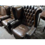 *Pair of Brown Chesterfield Wingback Armchairs