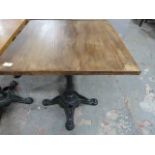 *Wooden Topped Square Table on Single Pedestal Cast Ion Base ~65x65x73cm