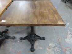 *Wooden Topped Square Table on Single Pedestal Cast Ion Base ~65x65x73cm