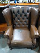 *Brown Chesterfield Wingback Armchair