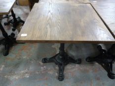 *Wooden Topped Square Table on Single Pedestal Cast Ion Base ~65x65x73cm