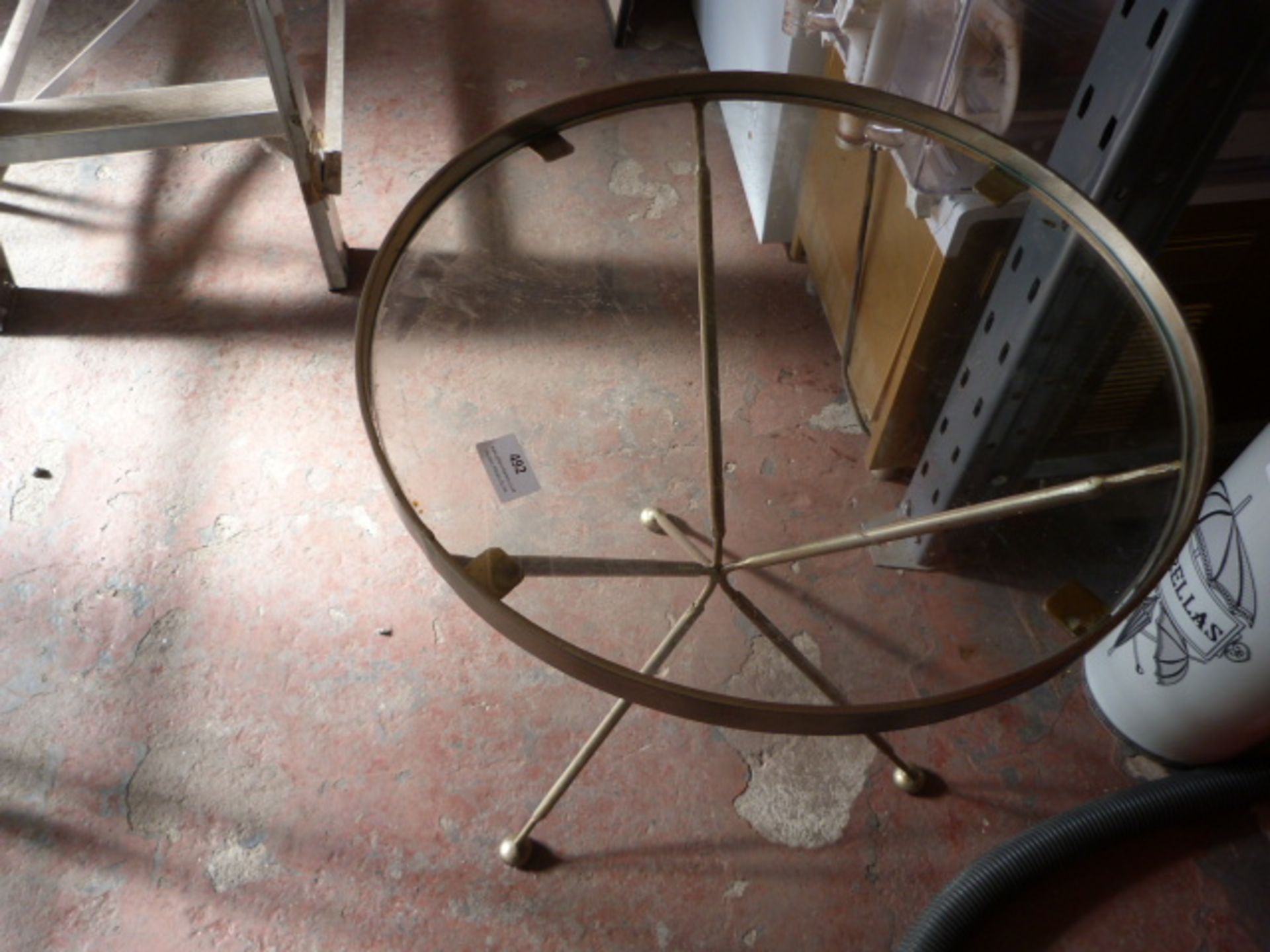 *Round Glass Topped Side Table ~46cm wide, 62cm high