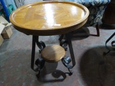 *Metal Framed Two Tier Wooden Side Table ~60x65cm