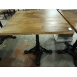 *Wooden Topped Square Table on Single Pedestal Cast Ion Base ~65x65x73cm