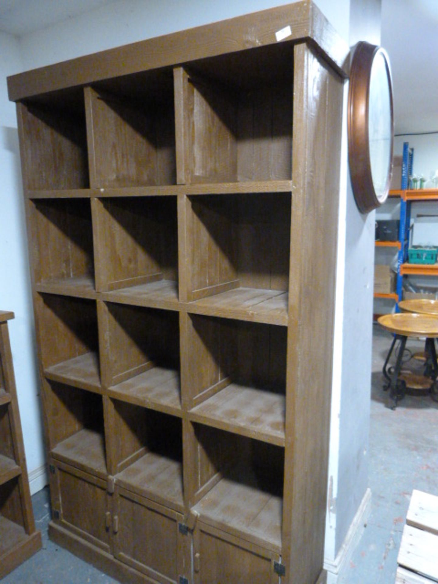 *Painted Reclaimed Pine Cubby Holes with Three Small Cupboards ~116x200x38cm