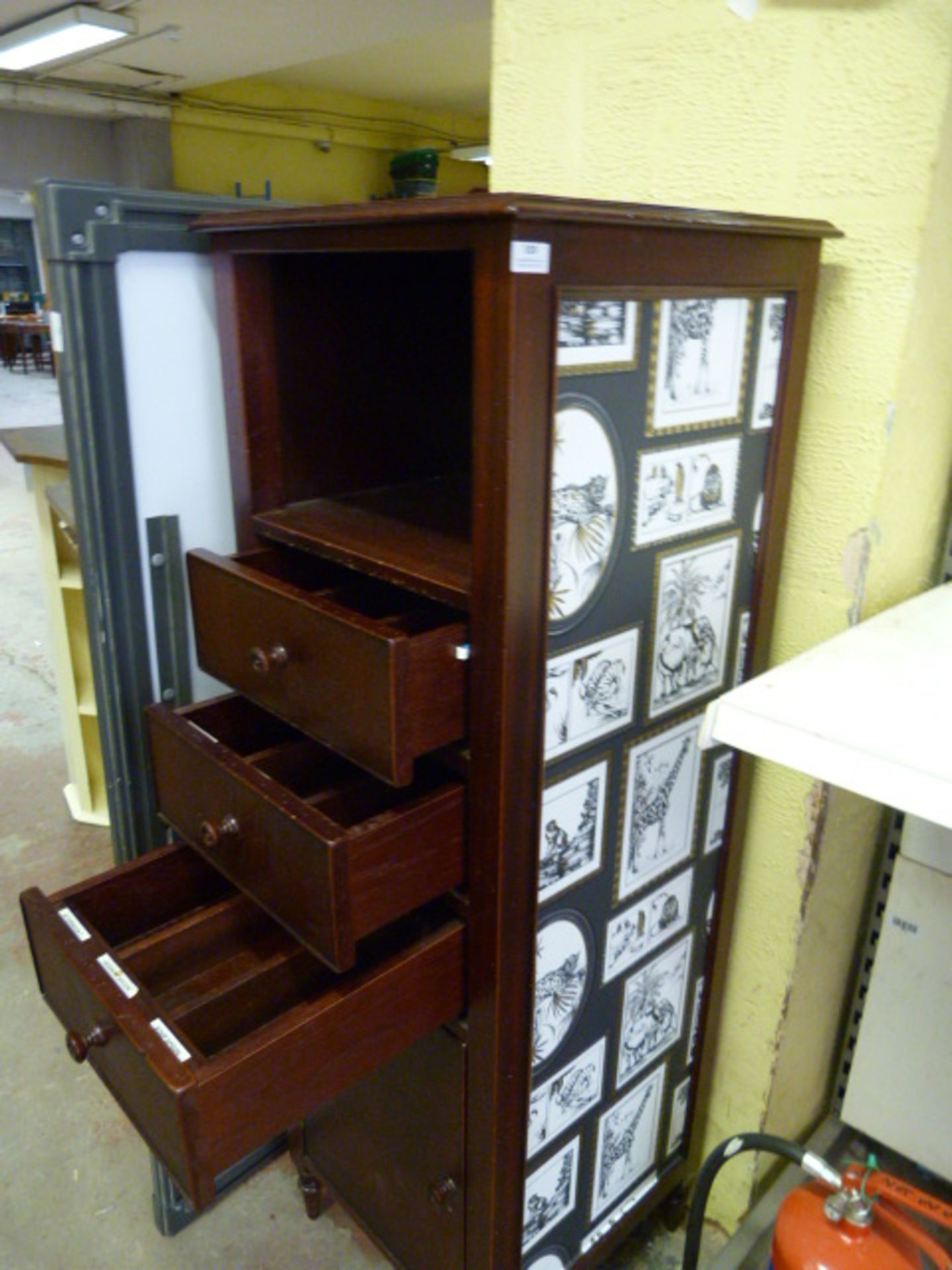 *Mahogany Storage Unit with Shelves, Three Cutlery Drawers and Cupboard