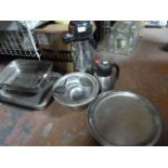 Two Thermos Jug and Assorted Stainless Steel Trays