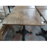 *Wooden Topped Square Table on Single Pedestal Cast Ion Base ~65x65x73cm