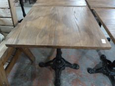 *Wooden Topped Square Table on Single Pedestal Cast Ion Base ~65x65x73cm