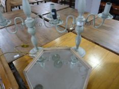 *Two Electric Candelabra Style Table Lamps and a Hexagonal Mirror