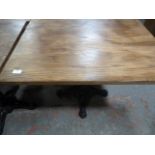 *Wooden Topped Square Table on Single Pedestal Cast Ion Base ~85x85x73cm