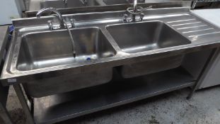 * S/S double sink with right hand drainer - complete with under shelf and taps.