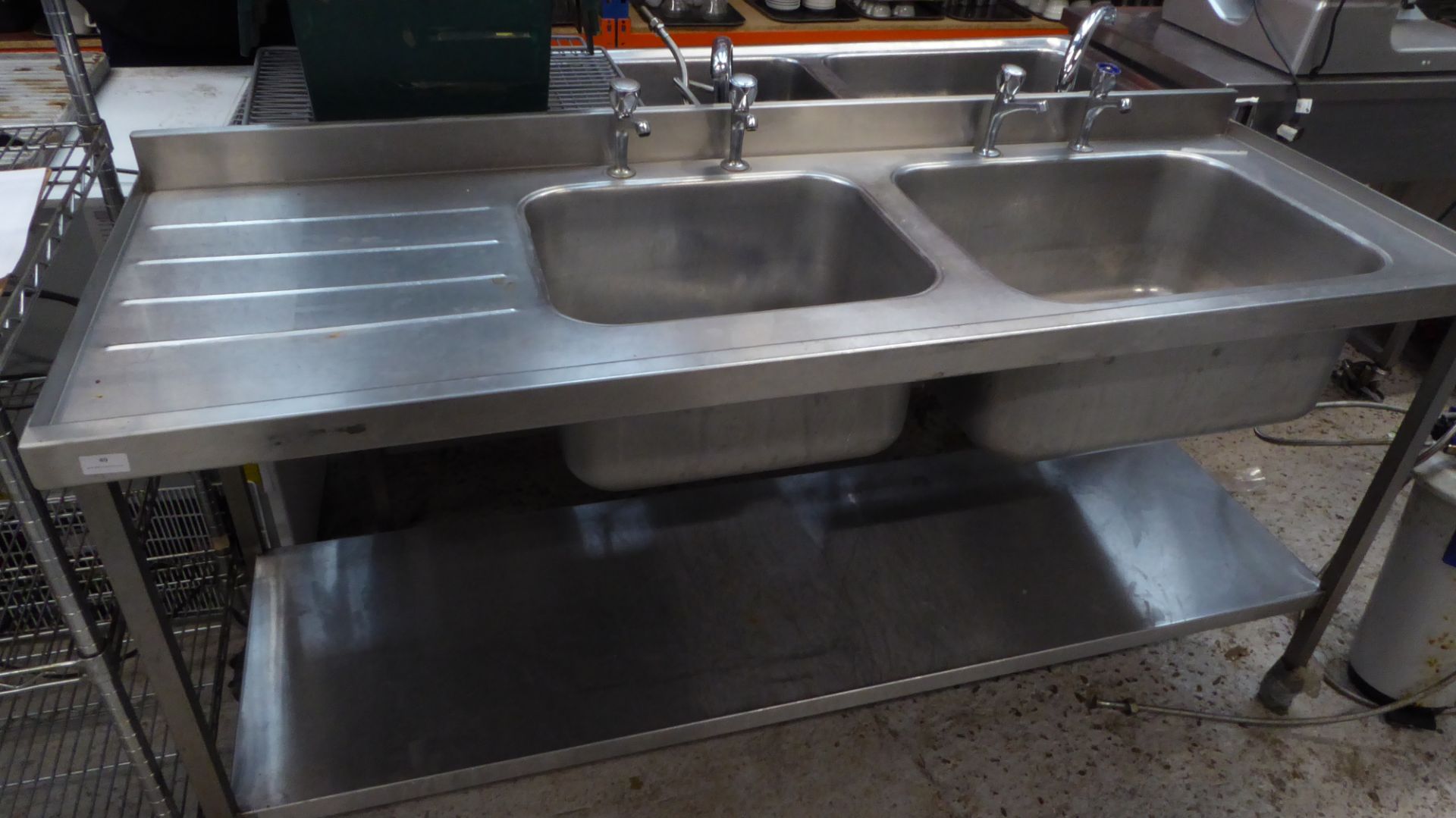 * S/S double sink with left hand drainer - complete with under shelf and taps. 1800w x 660d x 900h