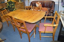 Pine Dining Table with Six Matching Chairs