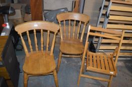 Pair of Beech Kitchen Chairs and a Folding Chair