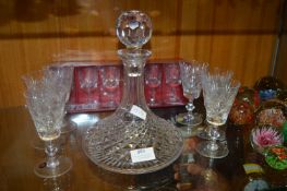 Cut Glass Crystal Ships Decanter plus Set of Six S