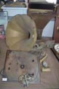 Two Brass Gramophone Horns plus Parts etc.