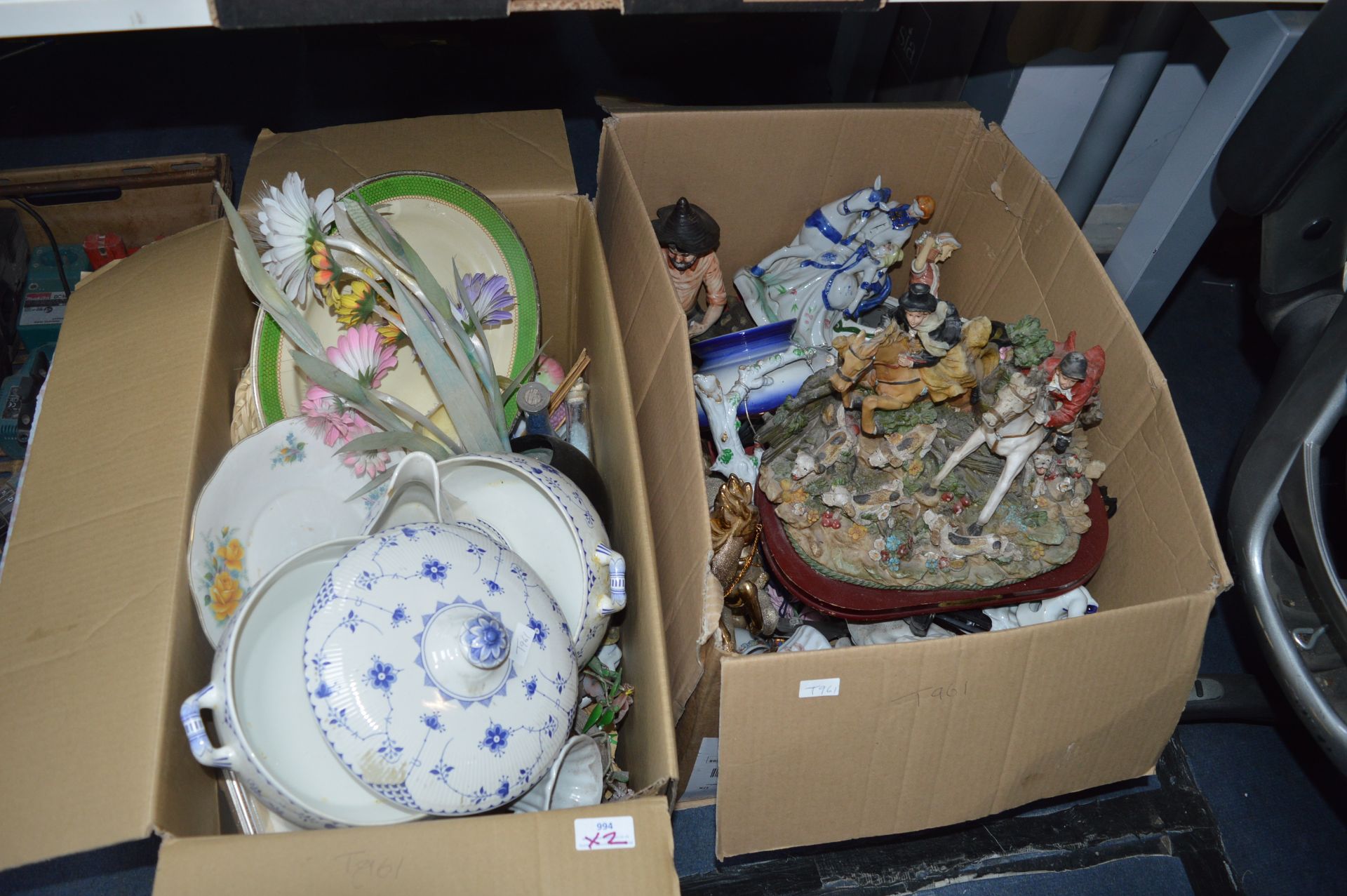 Two Boxes of Pottery Ornaments, Bowls, Dishes, Fig