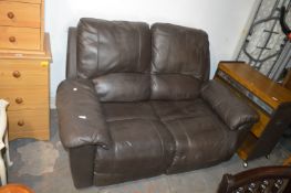 Brown Leather Reclining Two Seat Sofa