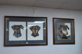 Framed Pair of Watercolour Doberman Portraits by J