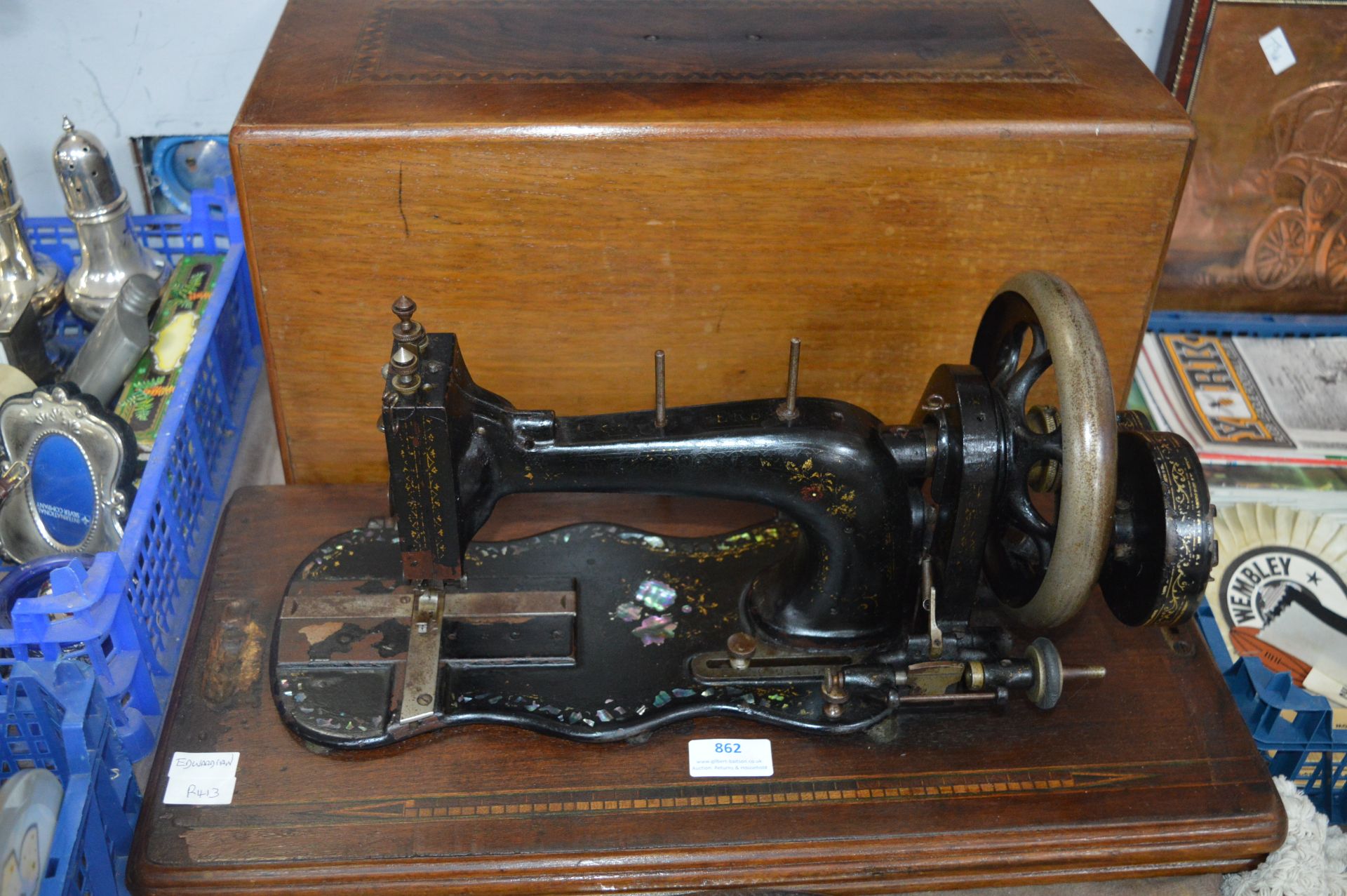 Vintage Edwardian Sewing Machine with Wooden Case