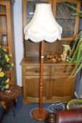 Turned Wood Standard Lamp with Cream Shade