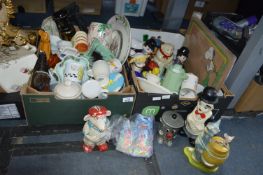 Two Boxes of Vintage Pottery, Money Boxes, Mugs, V