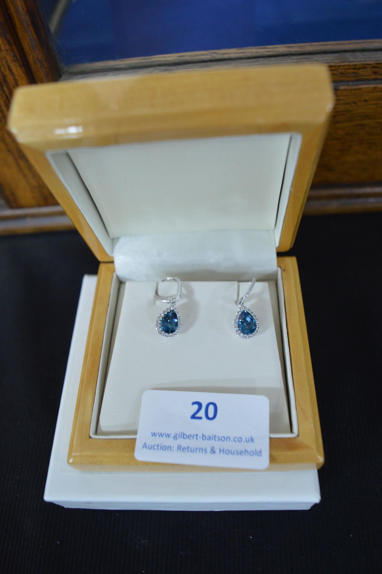 *18k White Gold, Blue Topaz & Diamond Earrings