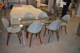 Glass Topped Dining Table with Six Leatherette Din
