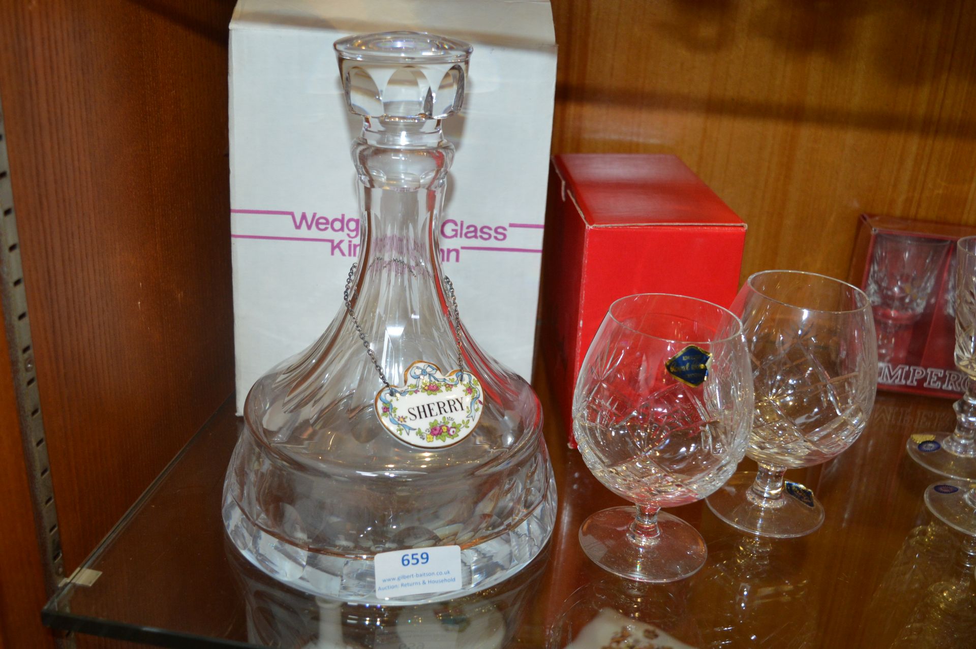 Wedgwood Glass Sherry Decanter and Label, plus Two