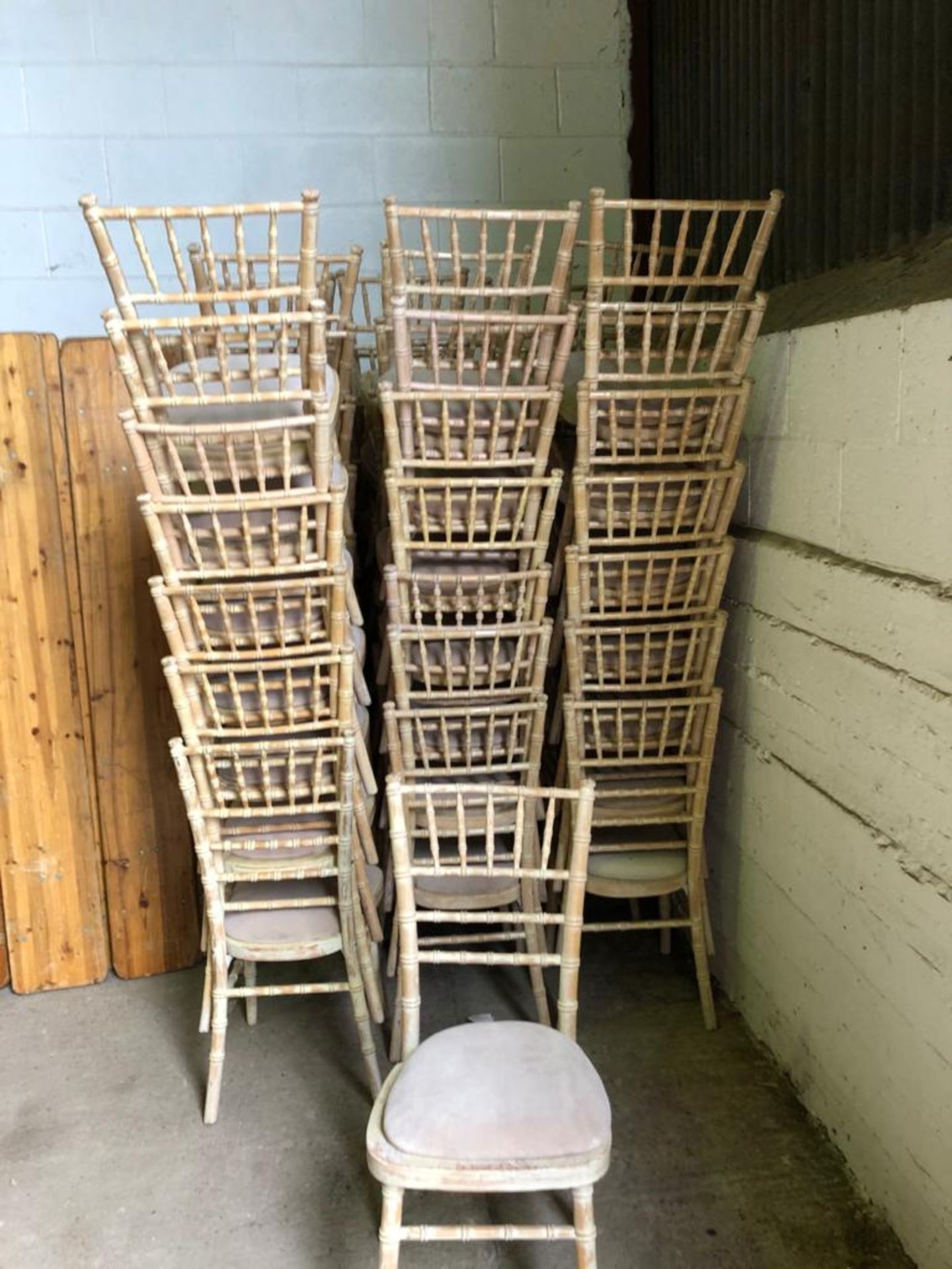 64 x Limewash Chairs with Ivory Seat Pad Collection From Grantham NG32 2AG on 19th and 20th May 10am